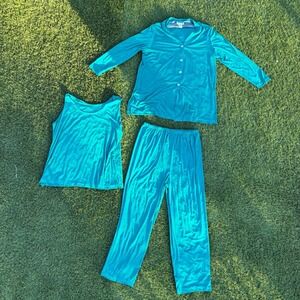 Vintage Sue Brett Size 18W Teal Blue 3 Piece Pajama Loungewear Set